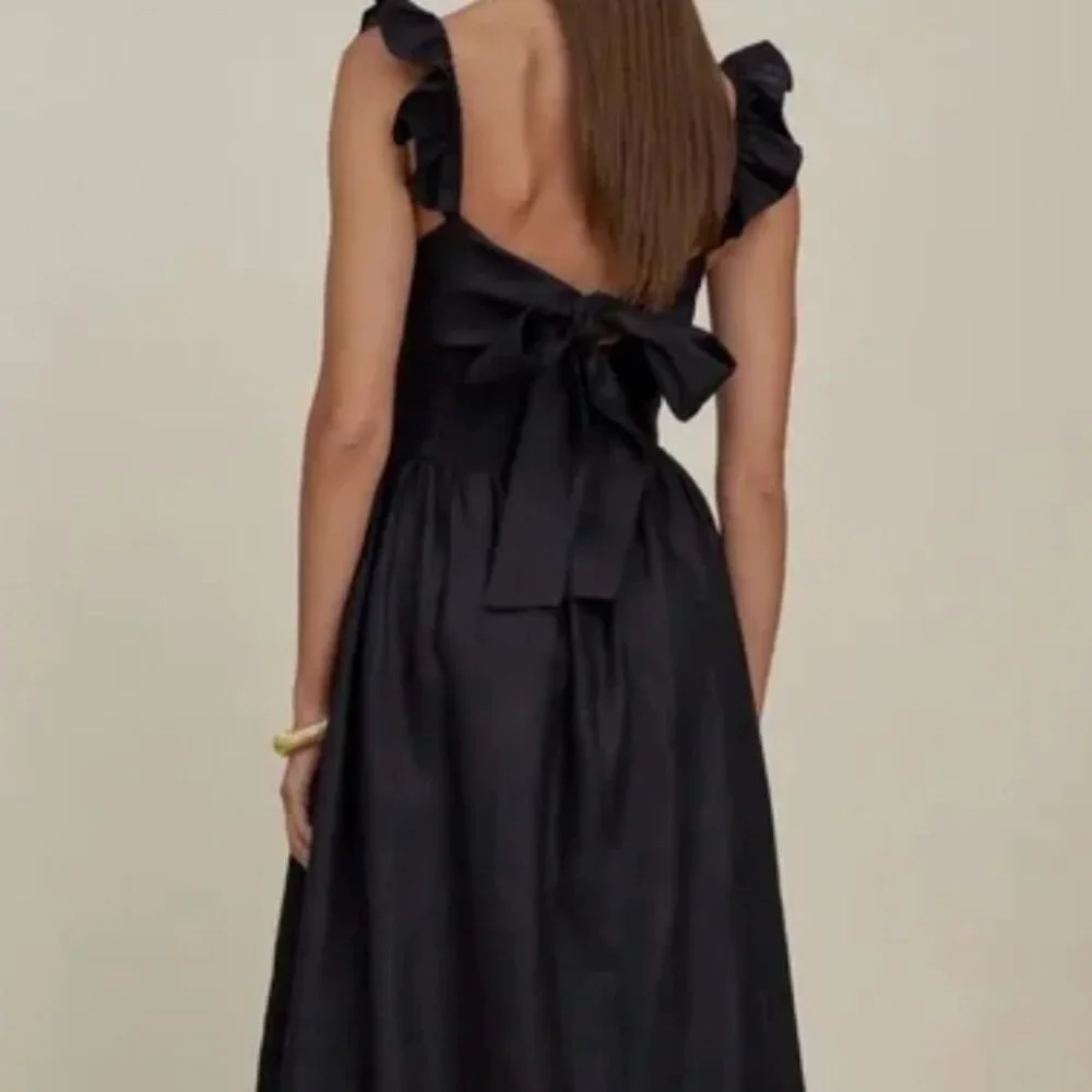 Reformation Black Ruffle Strap Maxi Dress - Picture 6 of 9